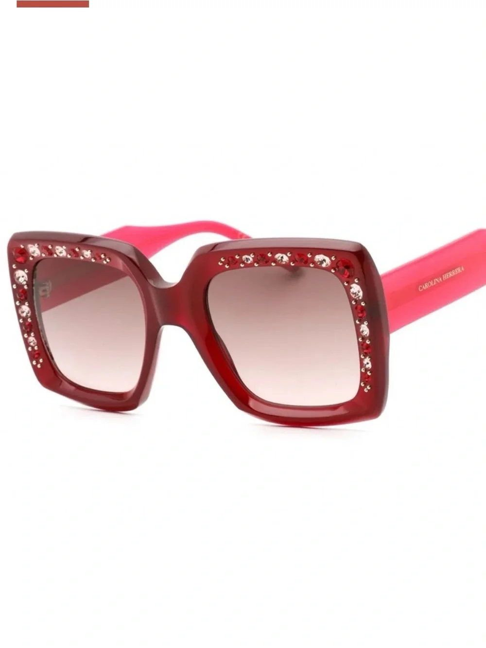 Carolina Herrera Burgundy Crystal Square Sunglasses